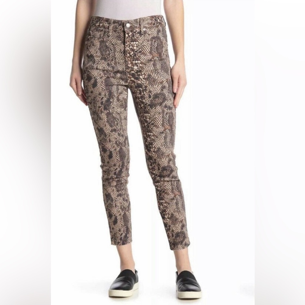 Free People High-waisted Snakeskin Denim Raw-hem Jeans